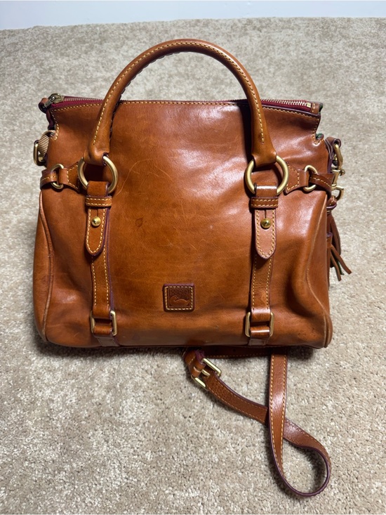 Dooney & Bourke Handbags - Dooney & Bourke Tan Leather Satchel with Brass Hardware